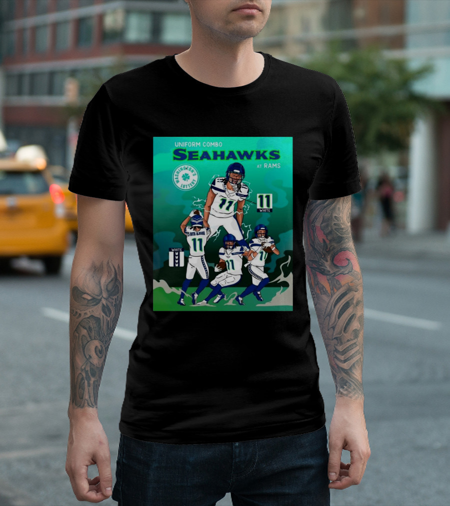 Uniform Combo Seattle Seahawks at Rams Washington’s Lottery White 11 T-Shirt