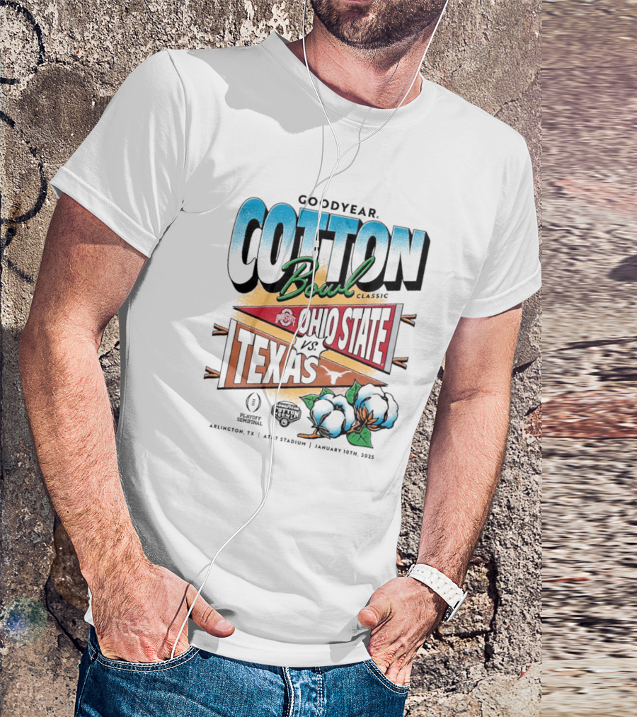 Ohio State Buckeyes Vs Texas Longhorns 2025 Goodyear Cotton Bowl Classic Playoff Semifinal At AT&T Stadium January 10th Arlington Texas T-Shirt