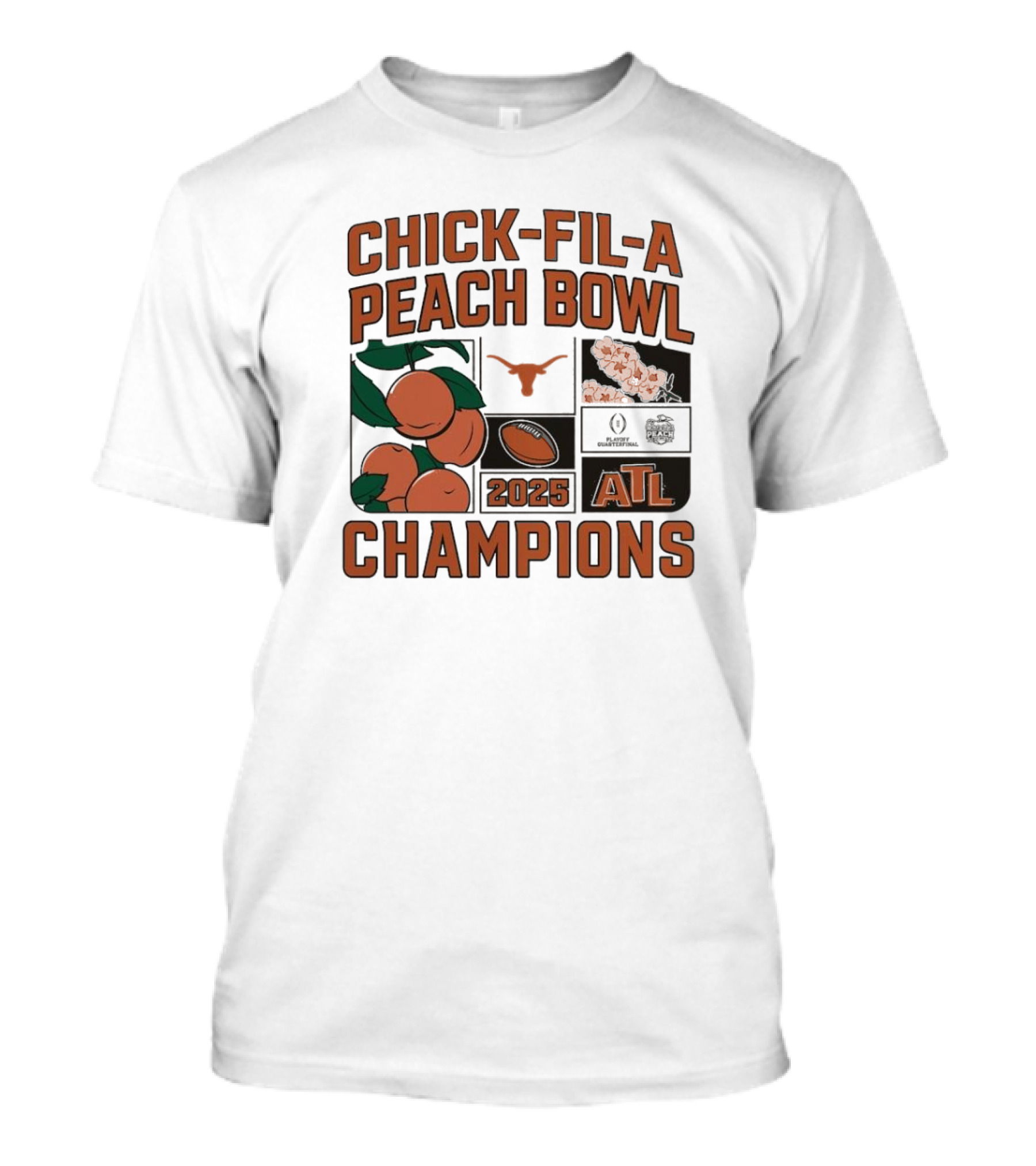 Texas Longhorns 2025 Chick-Fil-A Peach Bowl Champions College Football Playoff Quarterfinal Victory ATL T-Shirt