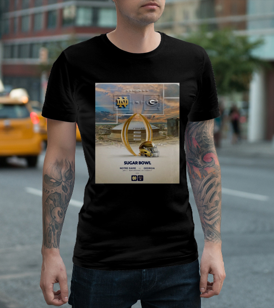 Notre Dame Vs. Georgia Sugar Bowl January 2 2025 New Orleans Football Matchup T-Shirt