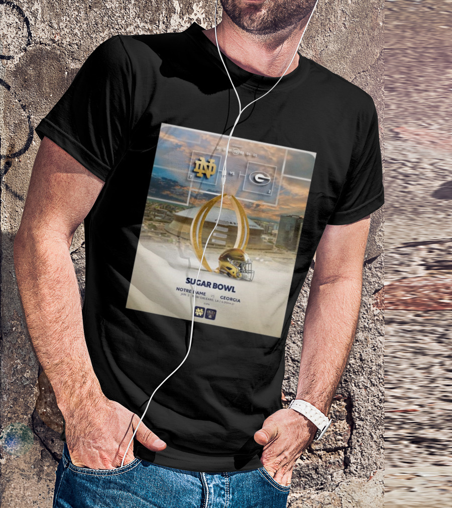 Notre Dame Vs. Georgia Sugar Bowl January 2 2025 New Orleans Football Matchup T-Shirt