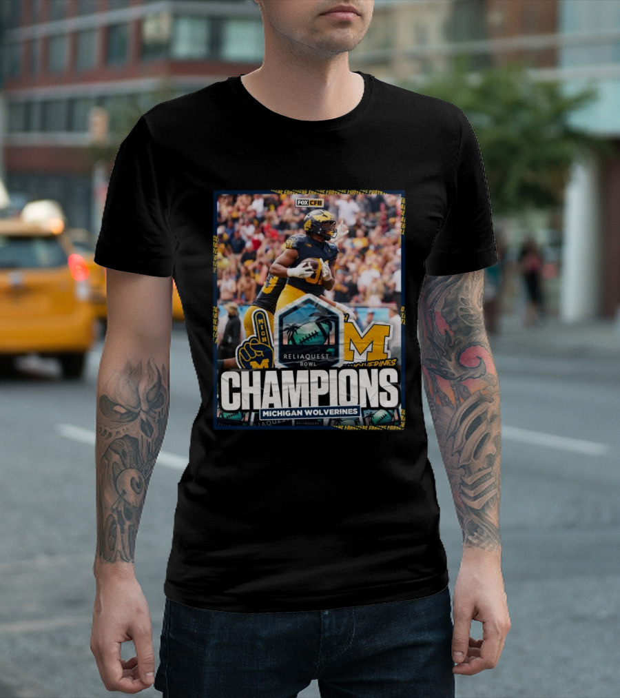 ReliaQuest Bowl Champions Michigan Wolverines Football Victory T-Shirt