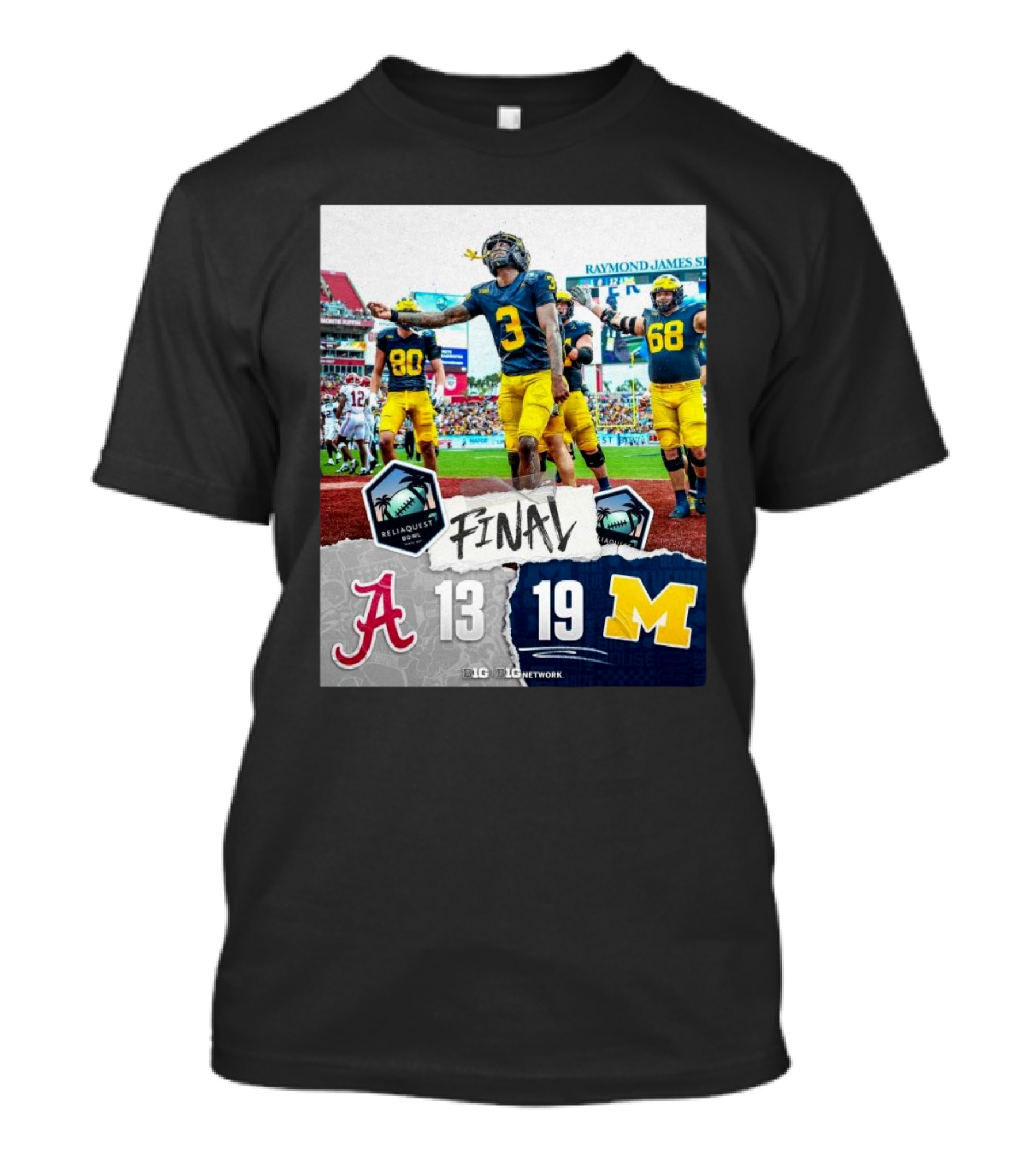 ReliaQuest Bowl Final Alabama Crimson Tide Vs Michigan Wolverines 13-19 Big Ten Victory T-Shirt