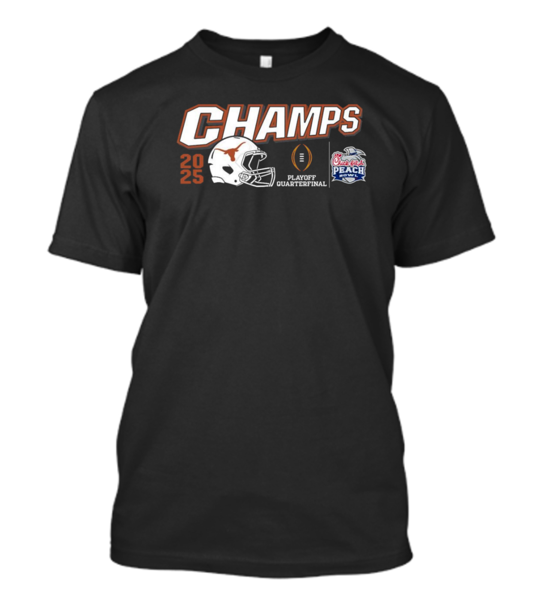 2025 Texas Longhorns Champs Playoff Quarterfinal Chick-fil-A Peach Bowl Helmet T-Shirt