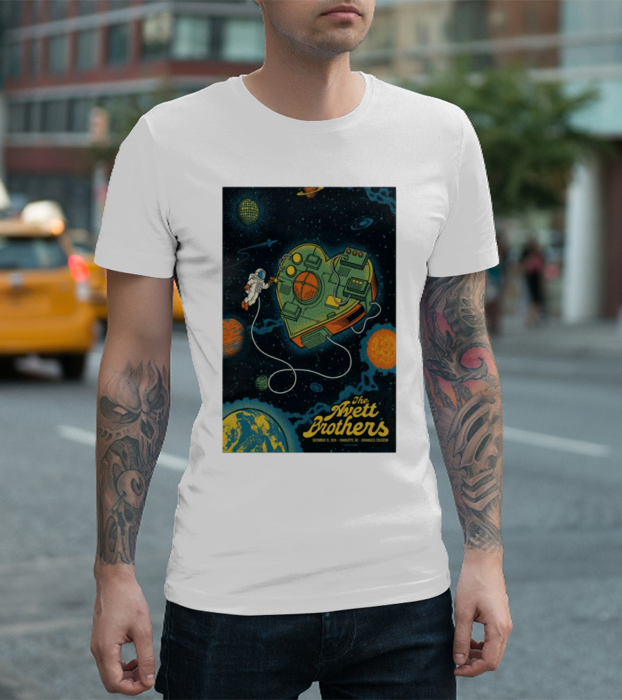 The Avett Brothers New Year's Eve Shows Charlotte NC Dec 31 2024 Cosmos Astronaut Heart Planetarium T-Shirt