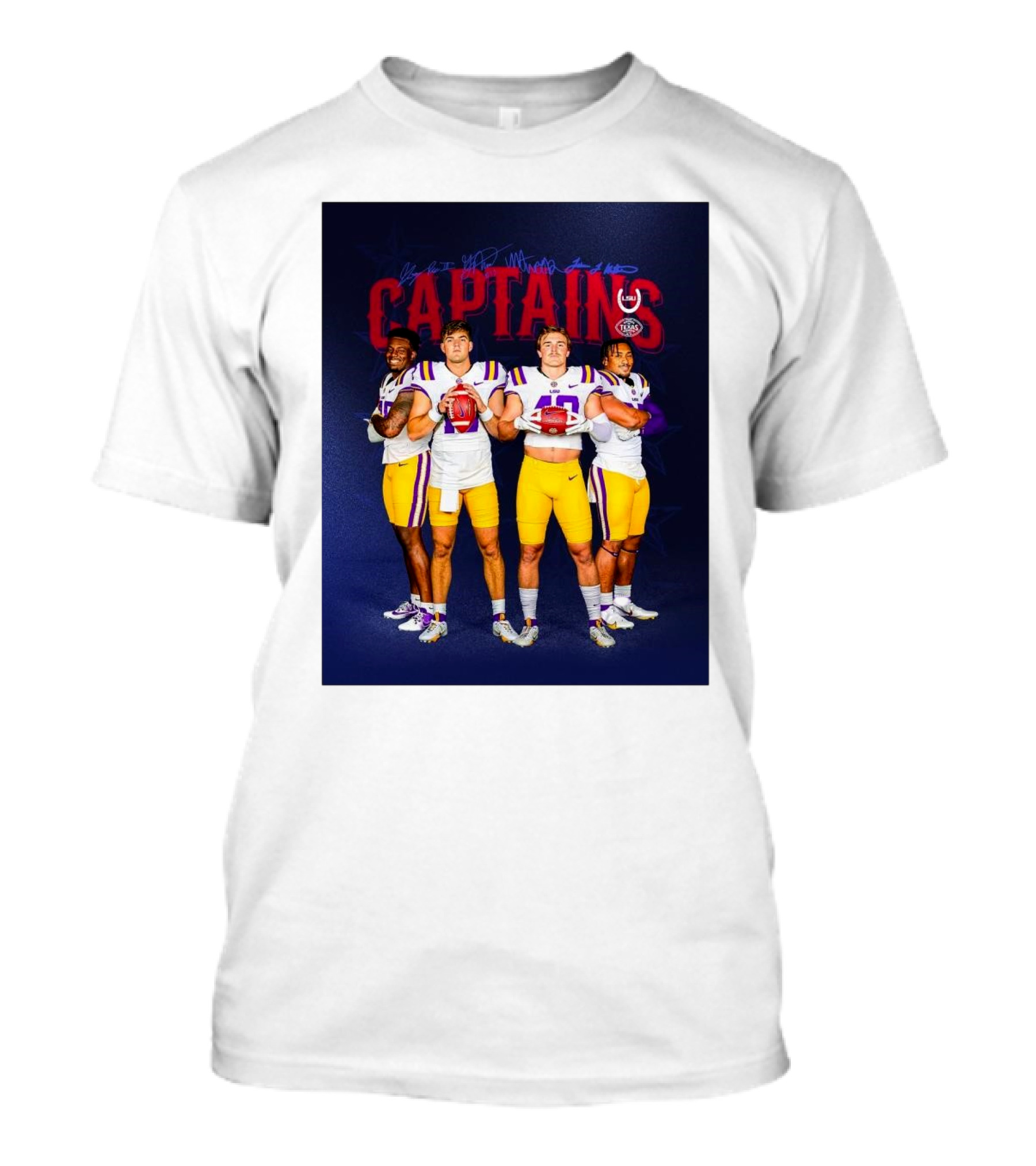 Texas Bowl LSU Tigers Captains Nussmeier Weeks Williams Penn Signatures T-Shirt