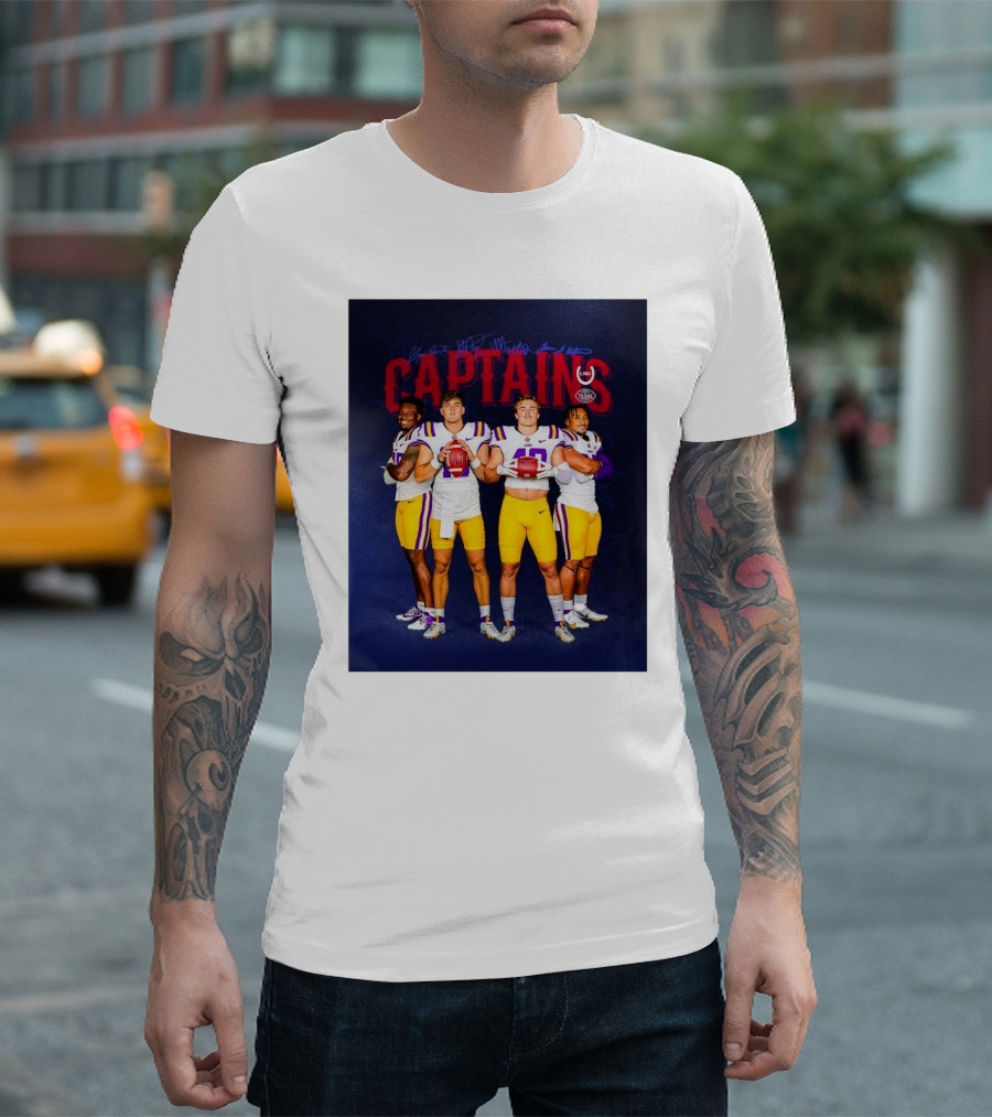 Texas Bowl LSU Tigers Captains Nussmeier Weeks Williams Penn Signatures T-Shirt