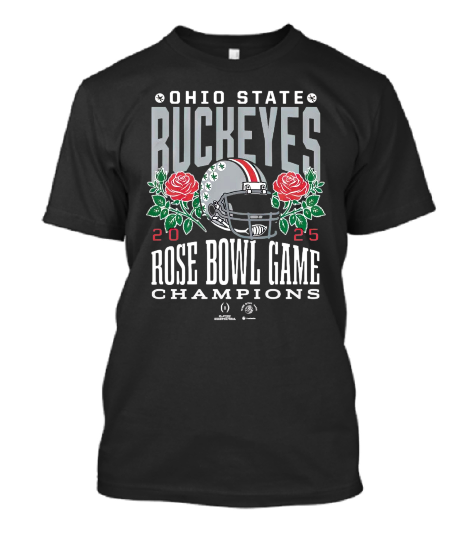 Ohio State Buckeyes 2025 Rose Bowl Game Champions Helmet With Roses T-Shirt