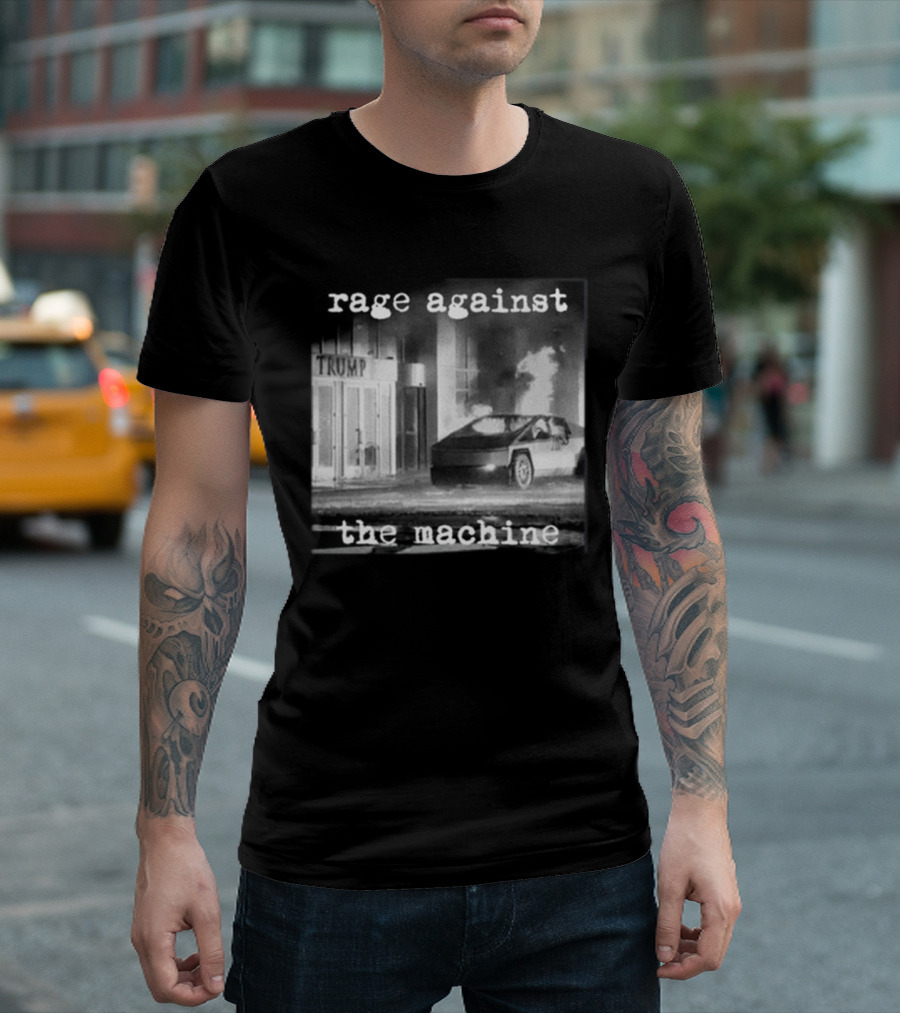 Rage Against The Machine Tesla Cybertruck Explodes Trump T-Shirt