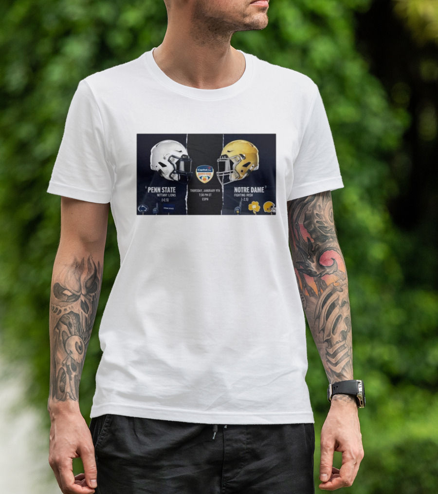 Penn State Nittany Lions Vs Notre Dame Fighting Irish Capital One Orange Bowl Thursday January 9th 2025 Helmet Matchup T-Shirt