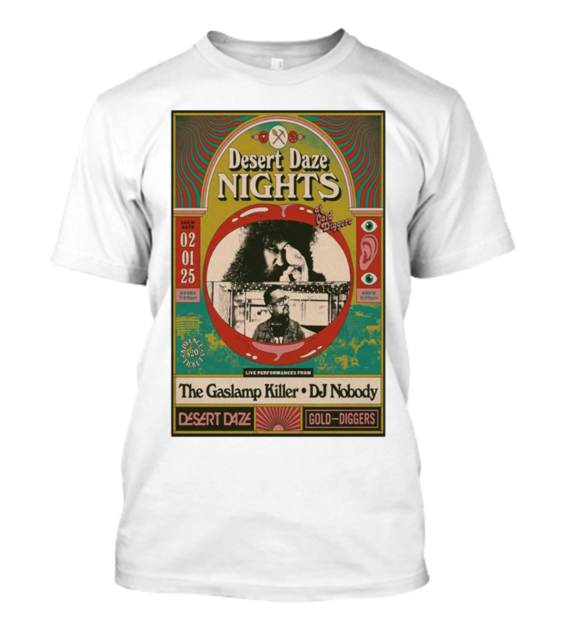 Desert Daze Nights Featuring The Gaslamp Killer And DJ Nobody Live At Gold Diggers Los Angeles CA Feb 1 2025 T-Shirt
