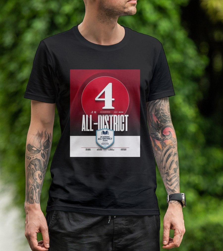 Alabama Crimson Tide Academic All-District Honorees Olaus Alinen Jalen Milroe Qua Russaw Justice Haynes T-Shirt