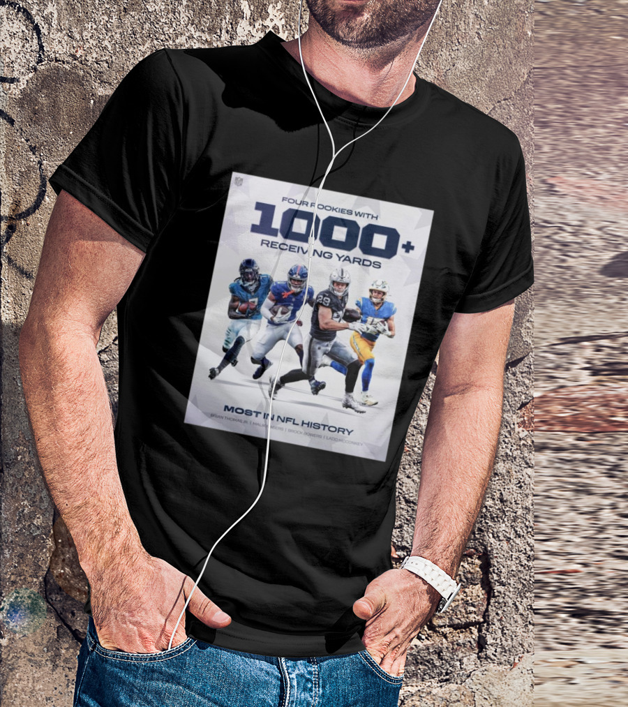 Four Rookies 1000+ Receiving Yards Most In NFL History Brian Thomas Malik Nabers Brock Bowers Ladd McConkey T-Shirt