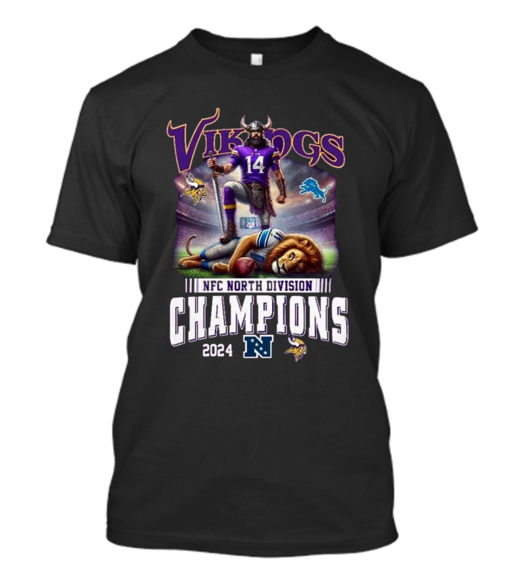 Vikings 2024 NFC North Division Champions Vs Lions Celebration Mascot T-Shirt