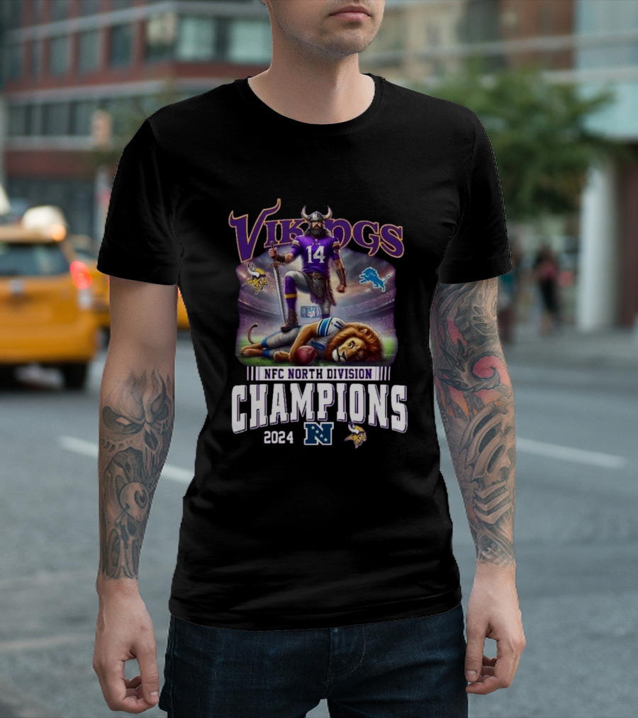 Vikings 2024 NFC North Division Champions Vs Lions Celebration Mascot T-Shirt