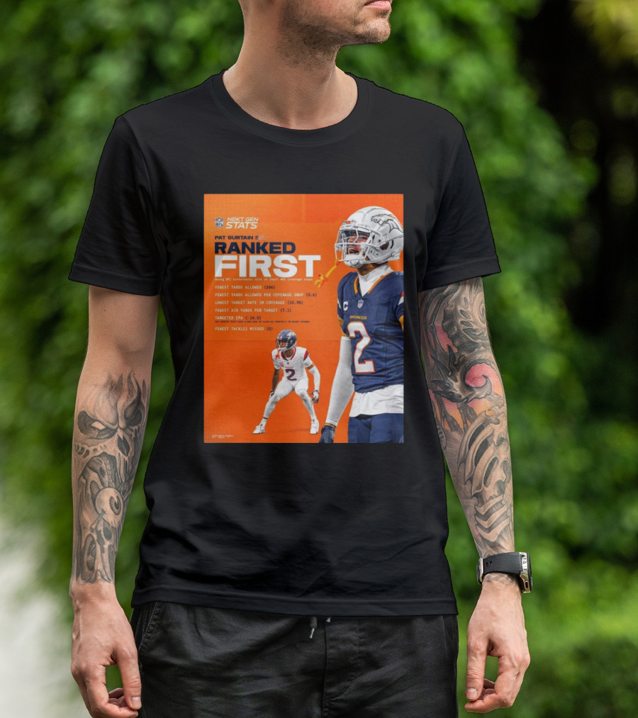 Denver Broncos Pat Surtain II Ranked First NFL Next Gen Stats Fewest Yards Allowed 306 Coverage Snap 0.6 T-Shirt