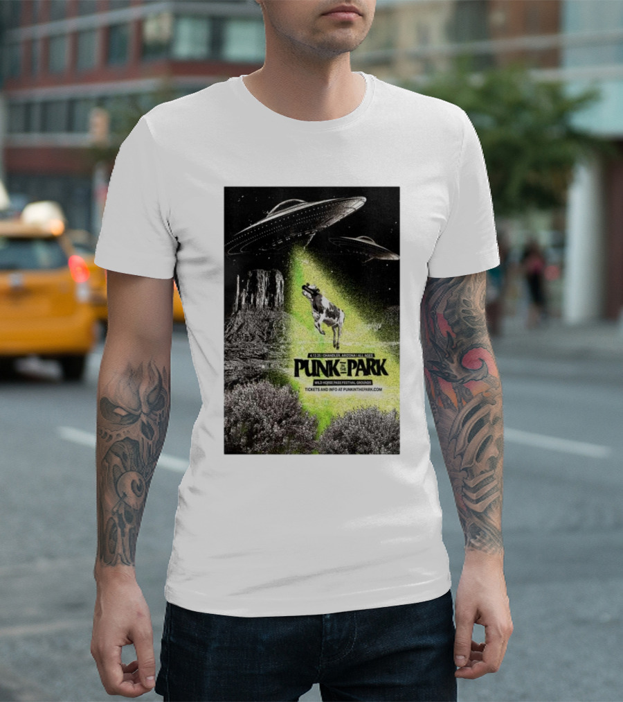 Punk In The Park Chandler Arizona April 12 2025 Wild Horse Pass Festival Grounds Tickets UFO Cow Abduction T-Shirt
