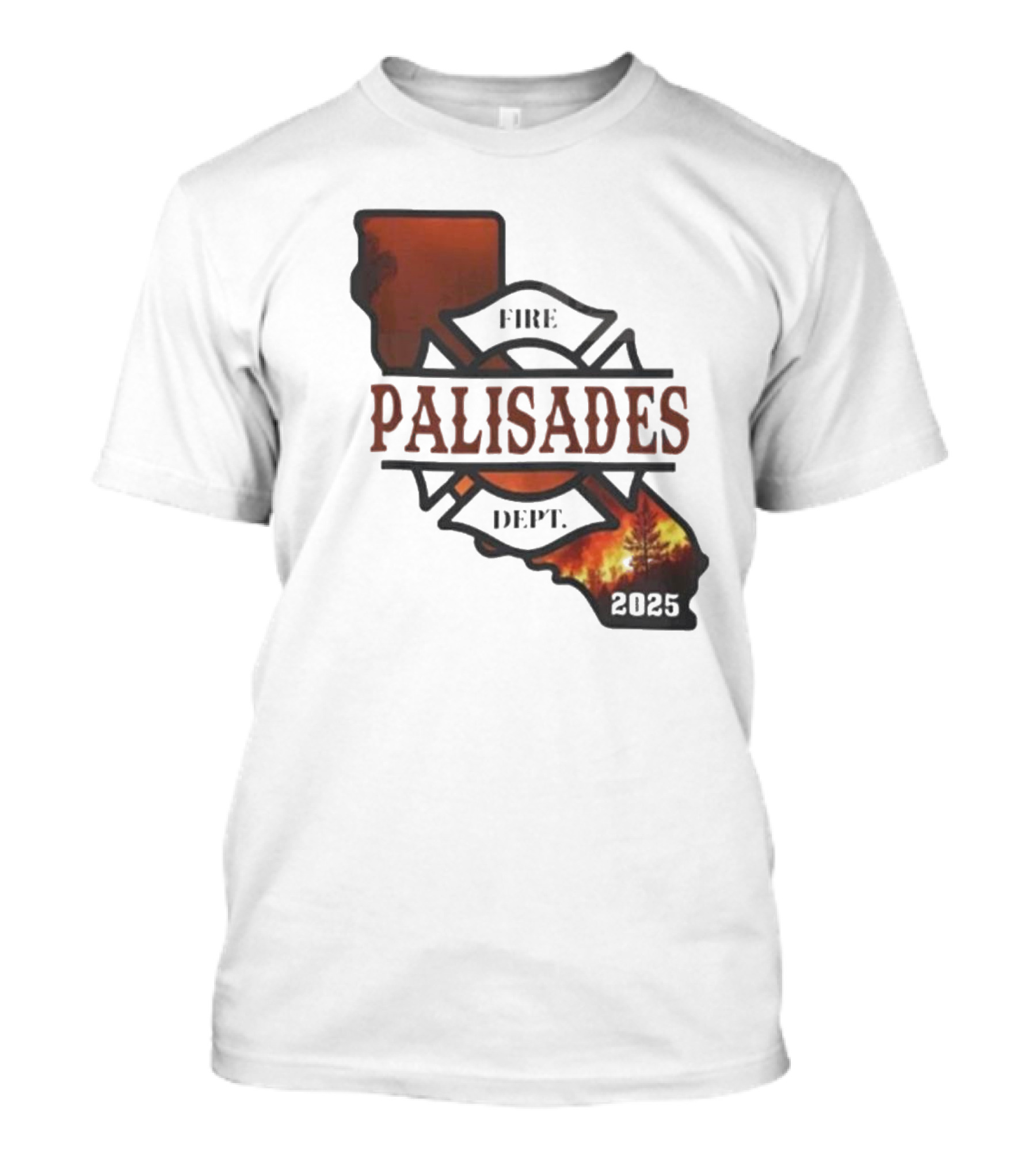 California Republic Fire Palisades Dept 2025 Map Silhouette With Flames T-Shirt