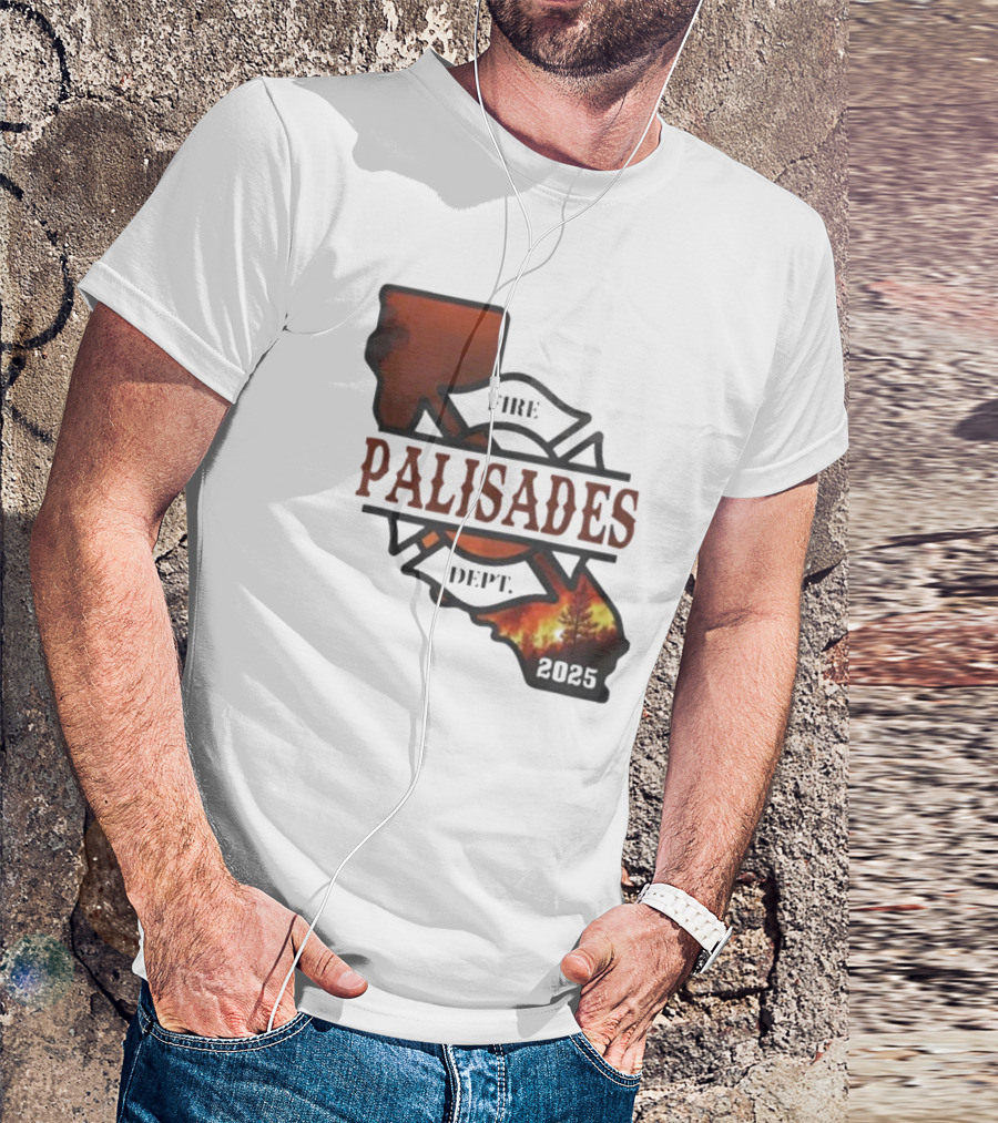 California Republic Fire Palisades Dept 2025 Map Silhouette With Flames T-Shirt