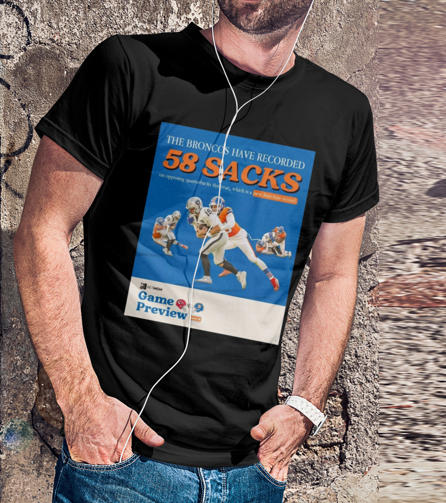 Game Preview Kansas City Chiefs Vs Denver Broncos 58 Sacks New Franchise Record Week 13 T-Shirt