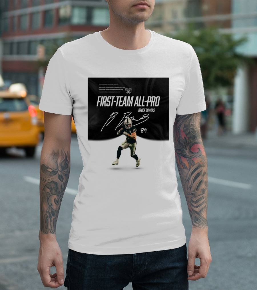 Las Vegas Raiders Brock Bowers First-Team All-Pro Signature 89 NFL Rookie Record Receptions T-Shirt