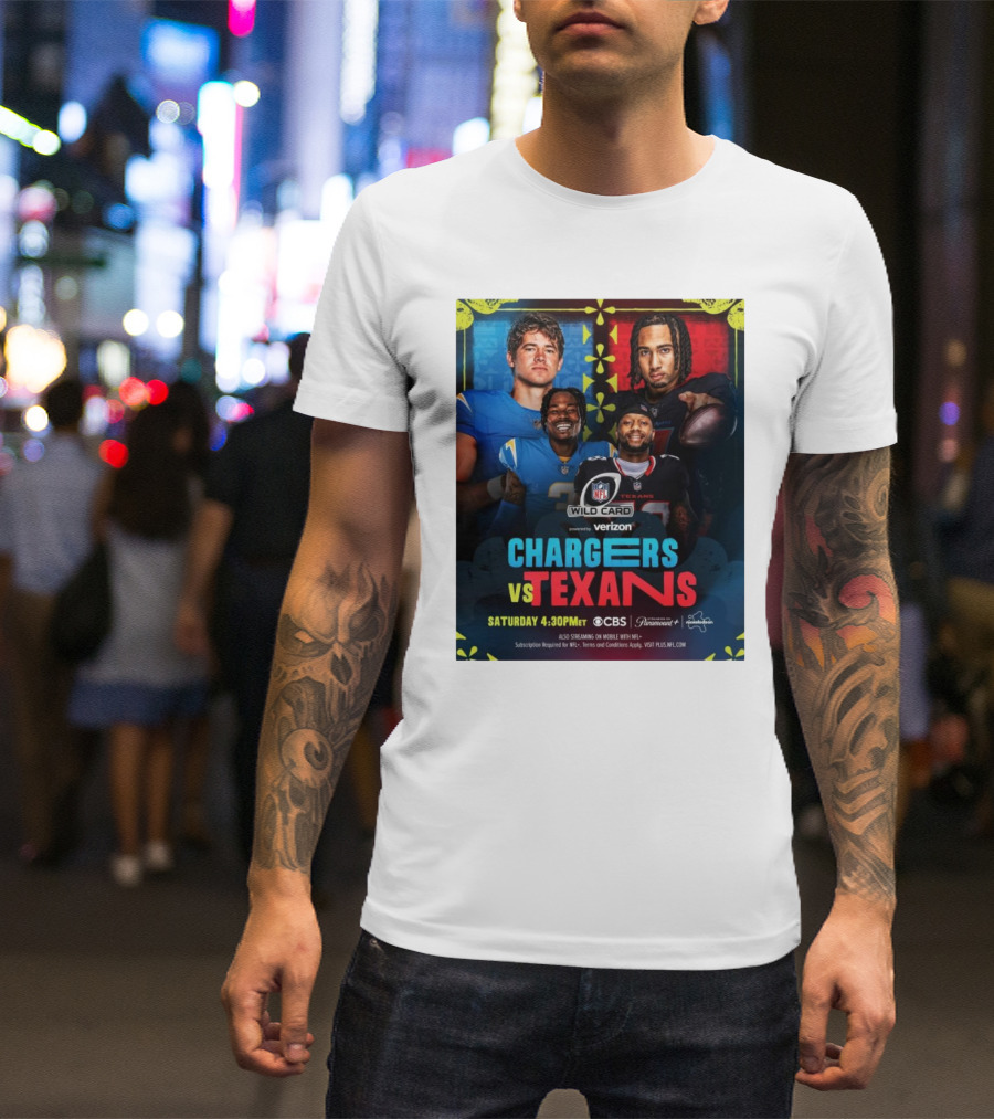 Verizon NFL Wild Card Chargers Vs Texans Saturday 4:30 PM CBS Stream Paramount Plus T-Shirt
