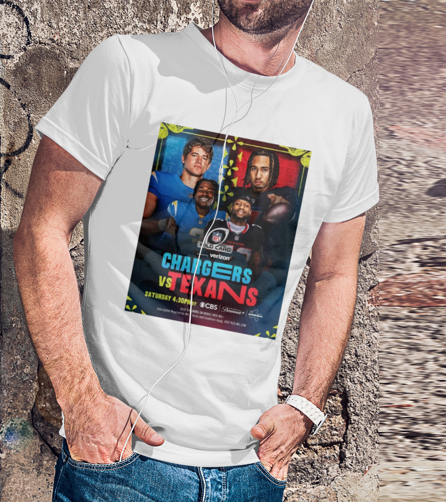 Verizon NFL Wild Card Chargers Vs Texans Saturday 4:30 PM CBS Stream Paramount Plus T-Shirt