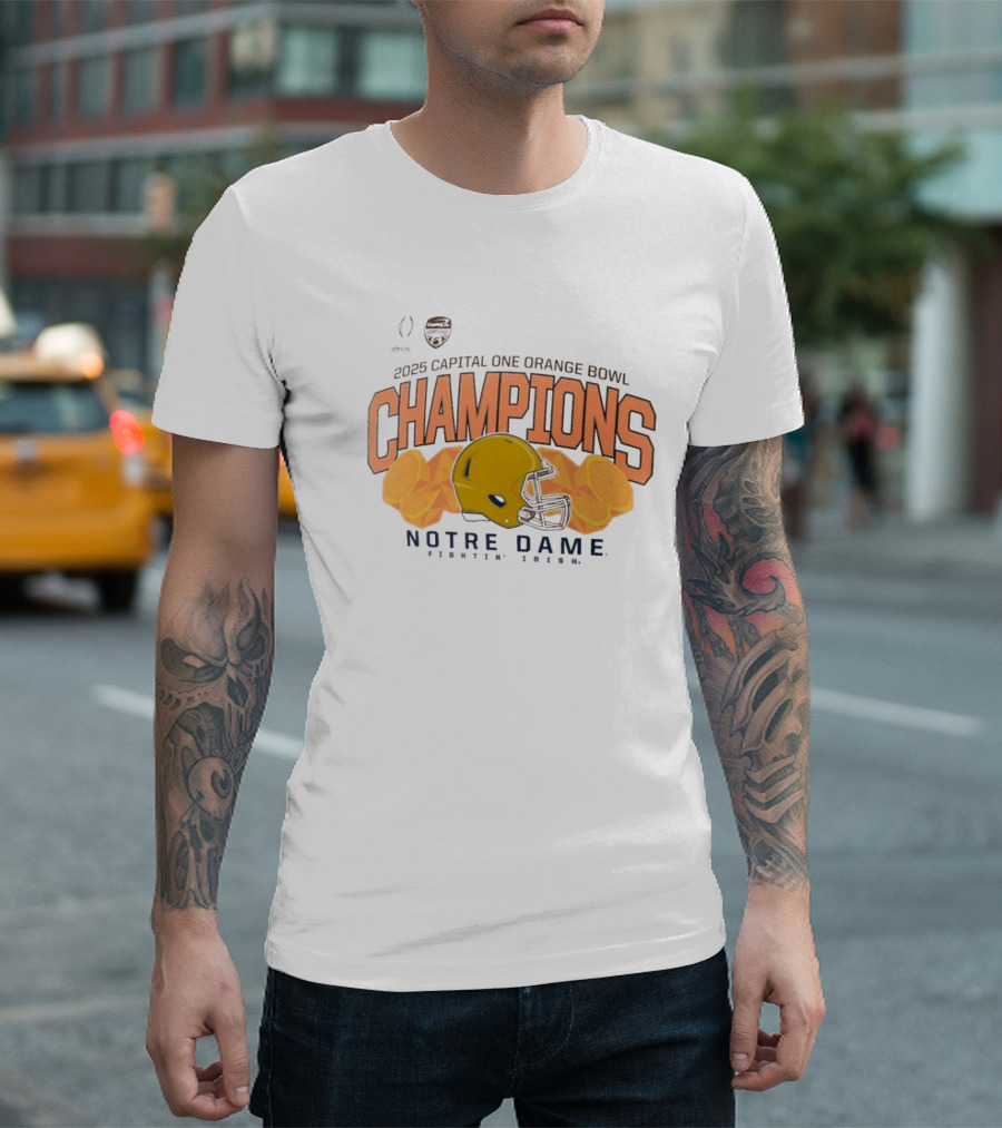 Notre Dame Fighting Irish 2025 Capital One Orange Bowl Champions Helmet T-Shirt