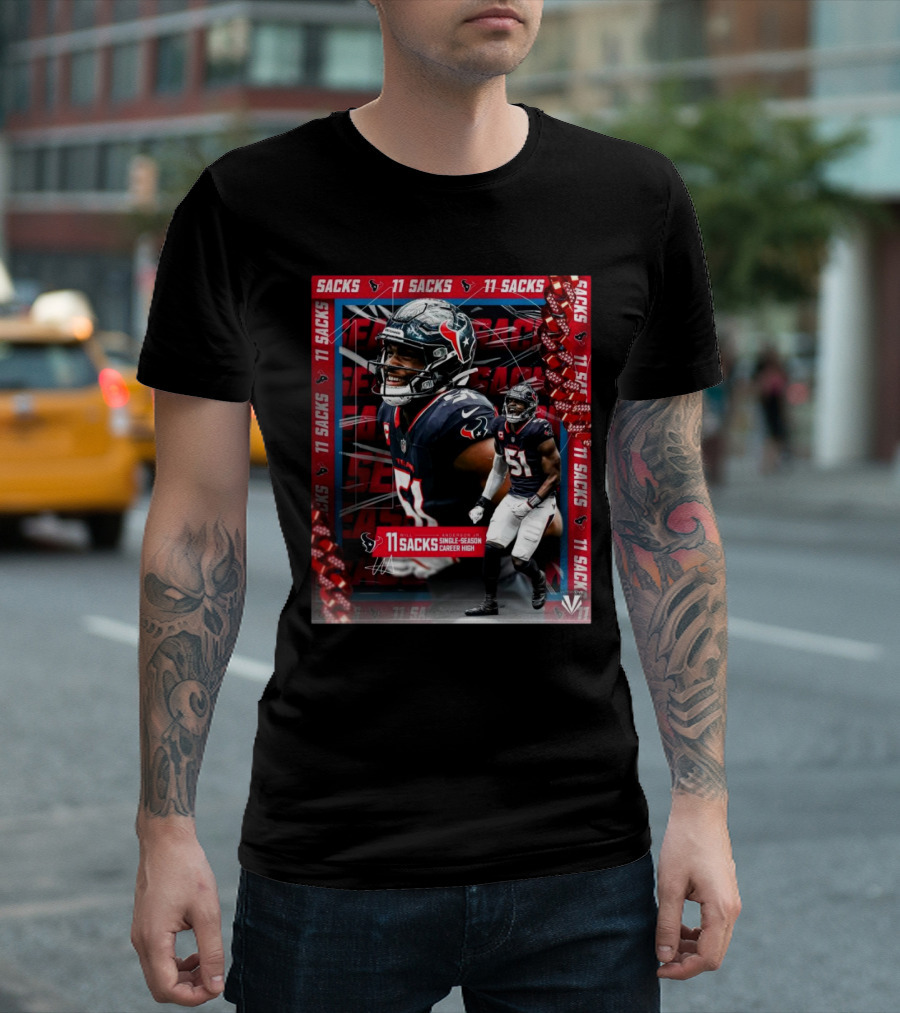 Houston Texans Will Anderson Jr 11 Sacks Single-Season Career High NFL Achievement T-Shirt
