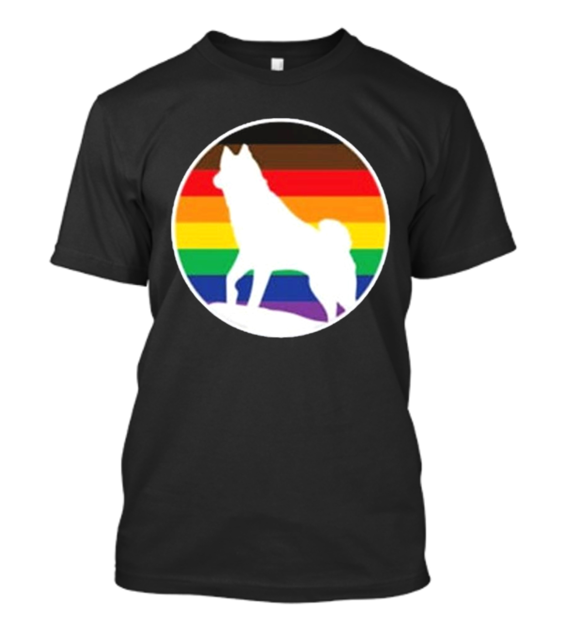 Pride Huskies Silhouette On Rainbow Background T-Shirt