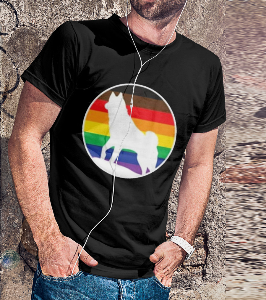 Pride Huskies Silhouette On Rainbow Background T-Shirt