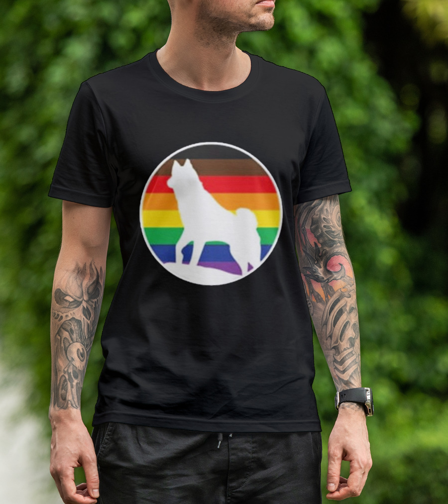 Pride Huskies Silhouette On Rainbow Background T-Shirt