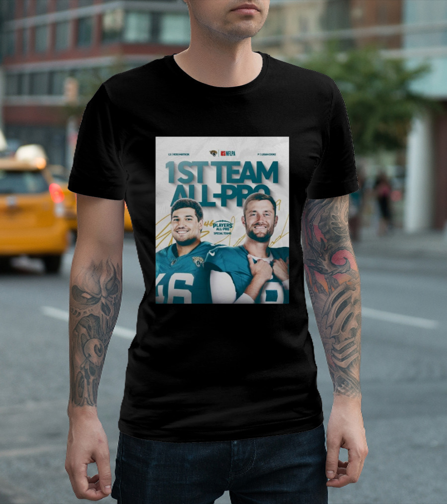 Jacksonville Jaguars NFLPA Ross Matiscik Logan Cooke 1st Team All-Pro Players Special Teams 46 9 T-Shirt
