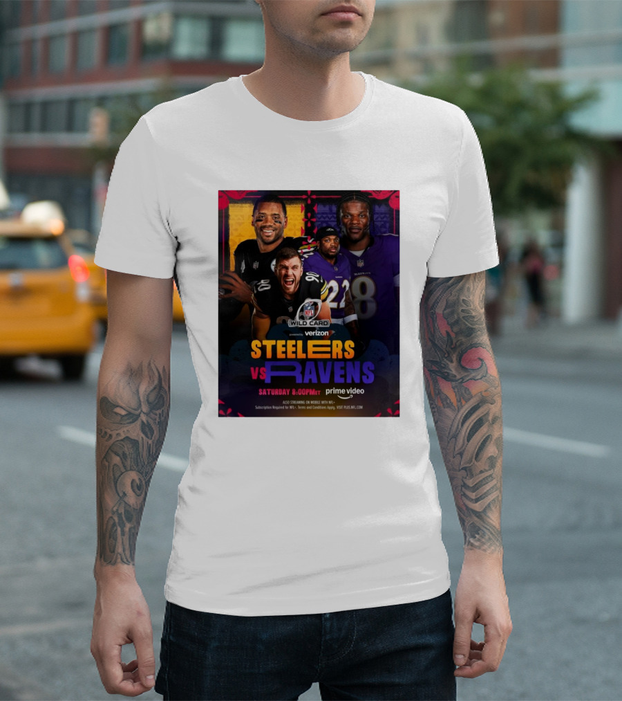 Steelers Vs Ravens AFC North NFL Wild Card Weekend Saturday 8PM Prime Video T-Shirt