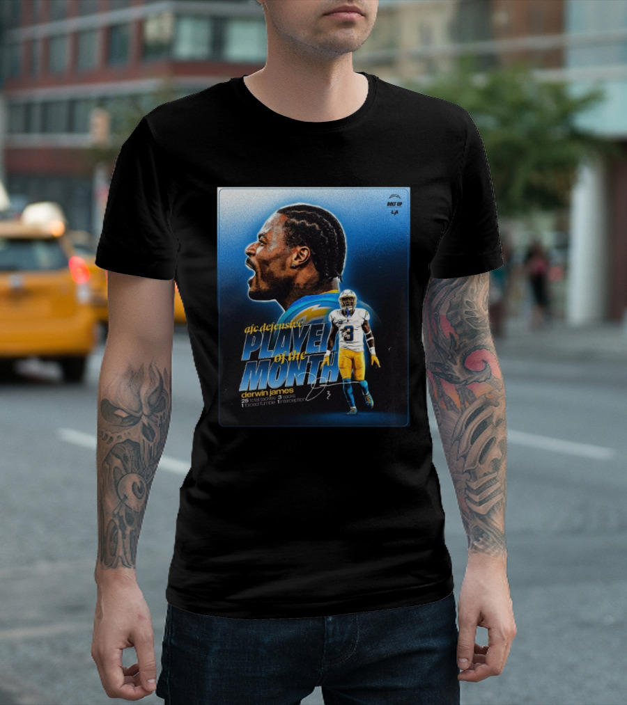 Los Angeles Chargers Derwin James AFC Defensive Player Of The Month Bolt Up 25 Total Tackles 3 Sacks 1 Forced Fumble 1 Interception T-Shirt