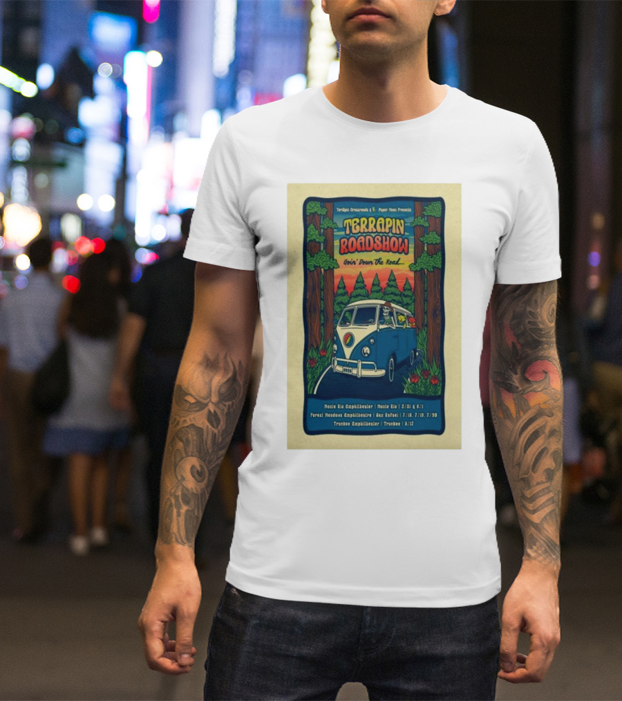 Terrapin Roadshow 2025 Goin’ Down The Road Tour Poster Featuring Retro Van And Forest Scene T-Shirt