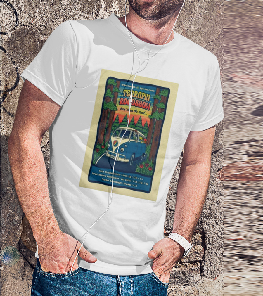 Terrapin Roadshow 2025 Goin’ Down The Road Tour Poster Featuring Retro Van And Forest Scene T-Shirt