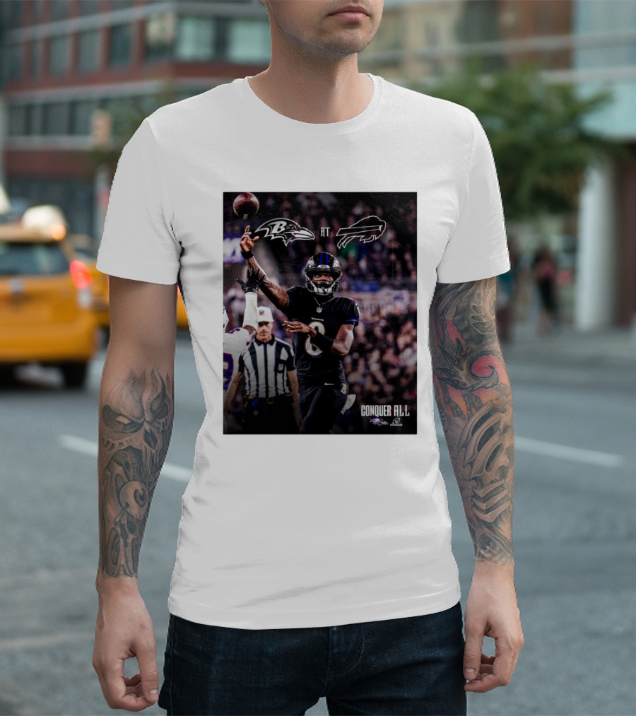 Lamar Jackson Baltimore Ravens At Buffalo Bills Conquer All NFL Playoffs T-Shirt
