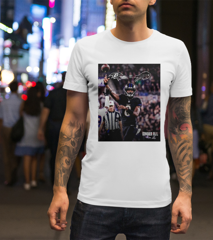Lamar Jackson Baltimore Ravens At Buffalo Bills Conquer All NFL Playoffs T-Shirt