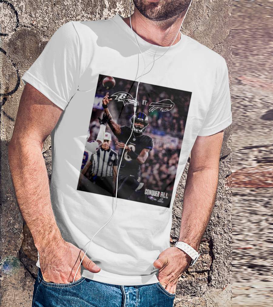 Lamar Jackson Baltimore Ravens At Buffalo Bills Conquer All NFL Playoffs T-Shirt