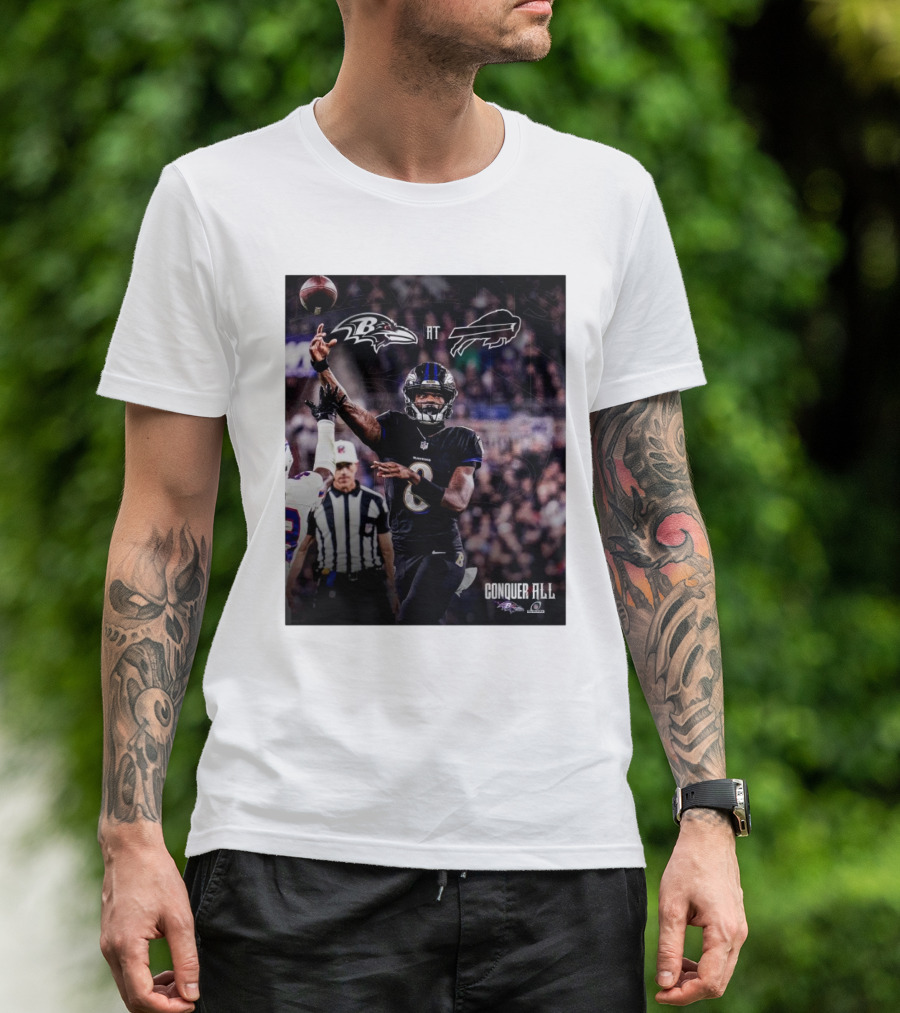 Lamar Jackson Baltimore Ravens At Buffalo Bills Conquer All NFL Playoffs T-Shirt
