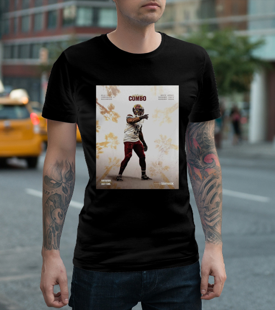 Wild Card Commanders At Buccaneers Combo White Jersey Burgundy Pants Burgundy Socks T-Shirt