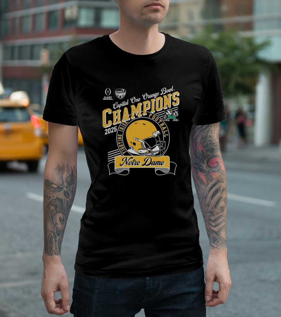 Notre Dame Fighting Irish Football 2025 Playoff Semifinal Capital One Orange Bowl Champions Helmet T-Shirt