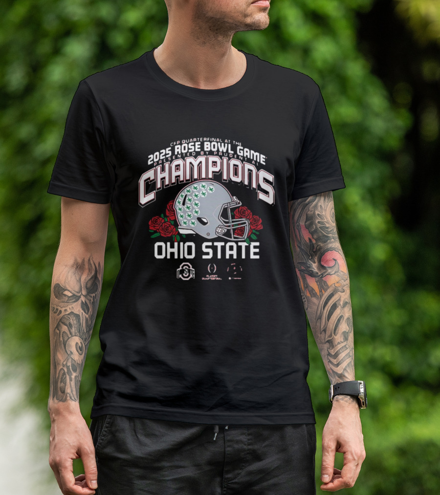 2025 Rose Bowl Game CFP Quarterfinal Champions Ohio State Helmet Roses T-Shirt