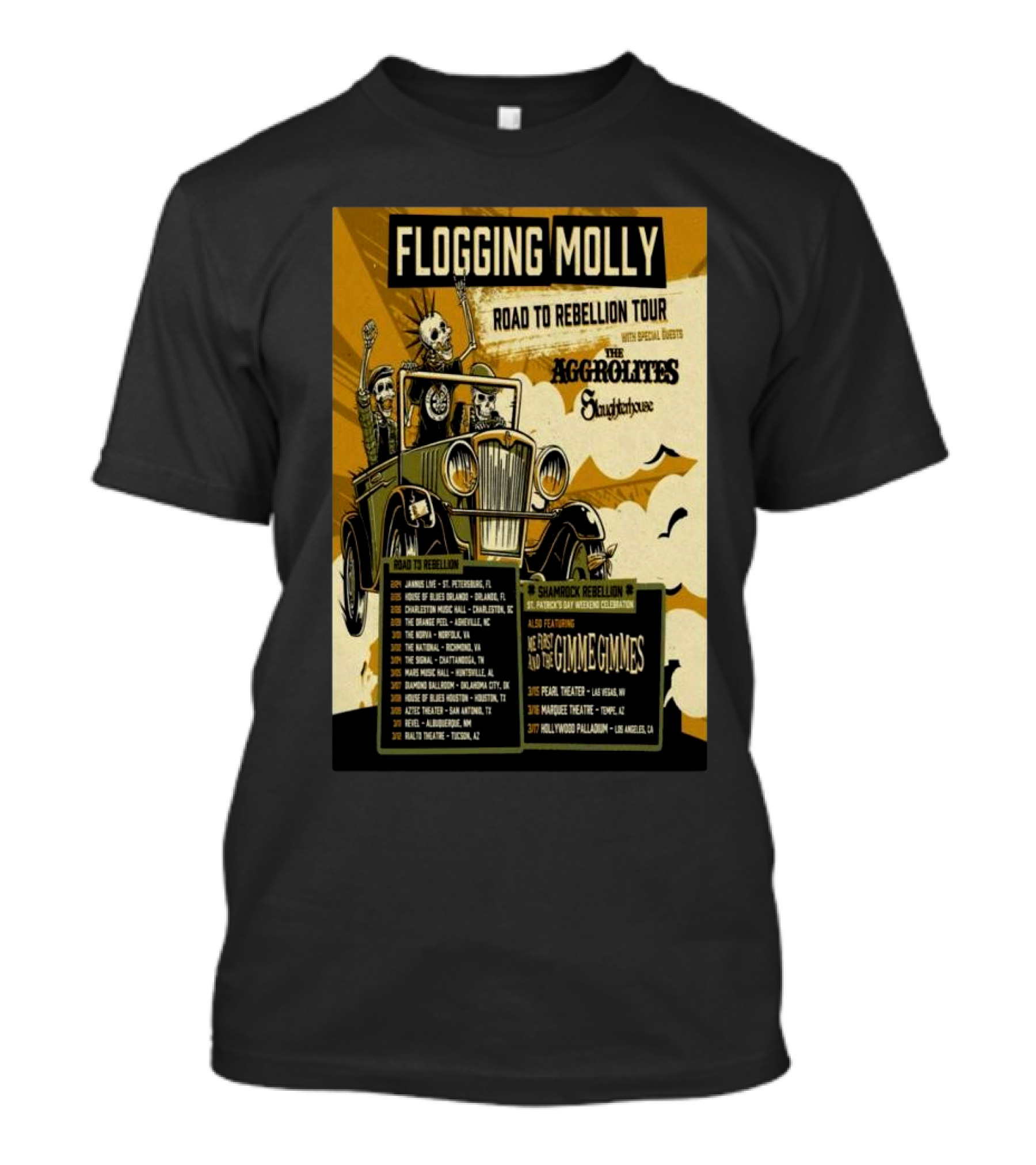 Flogging Molly Road To Rebellion Tour 2025 Featuring The Aggrolites And The Skatune House T-Shirt