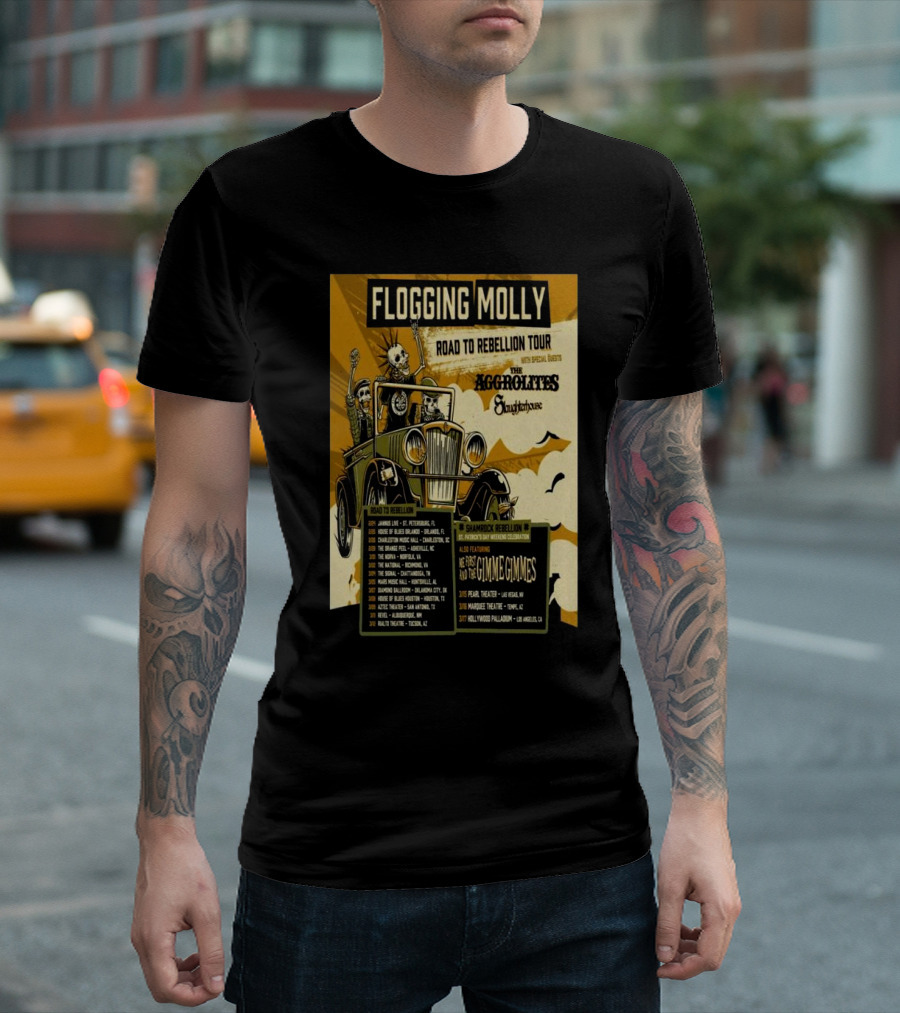 Flogging Molly Road To Rebellion Tour 2025 Featuring The Aggrolites And The Skatune House T-Shirt