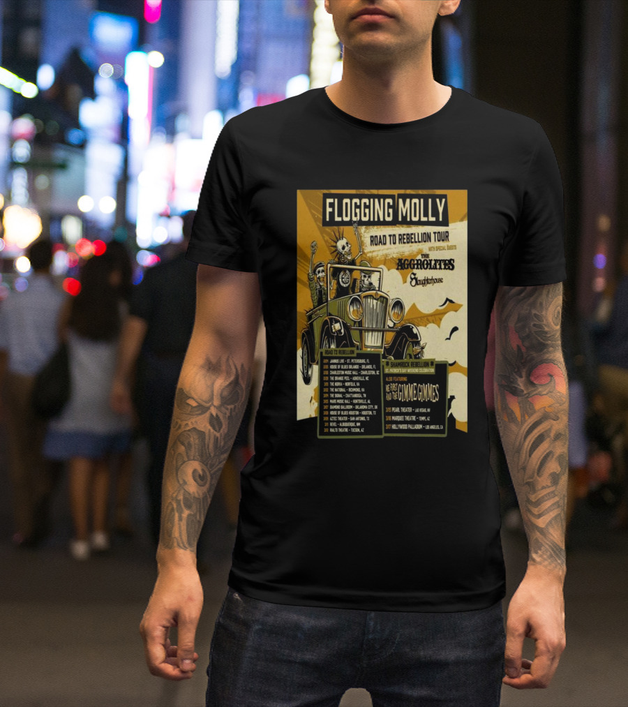Flogging Molly Road To Rebellion Tour 2025 Featuring The Aggrolites And The Skatune House T-Shirt