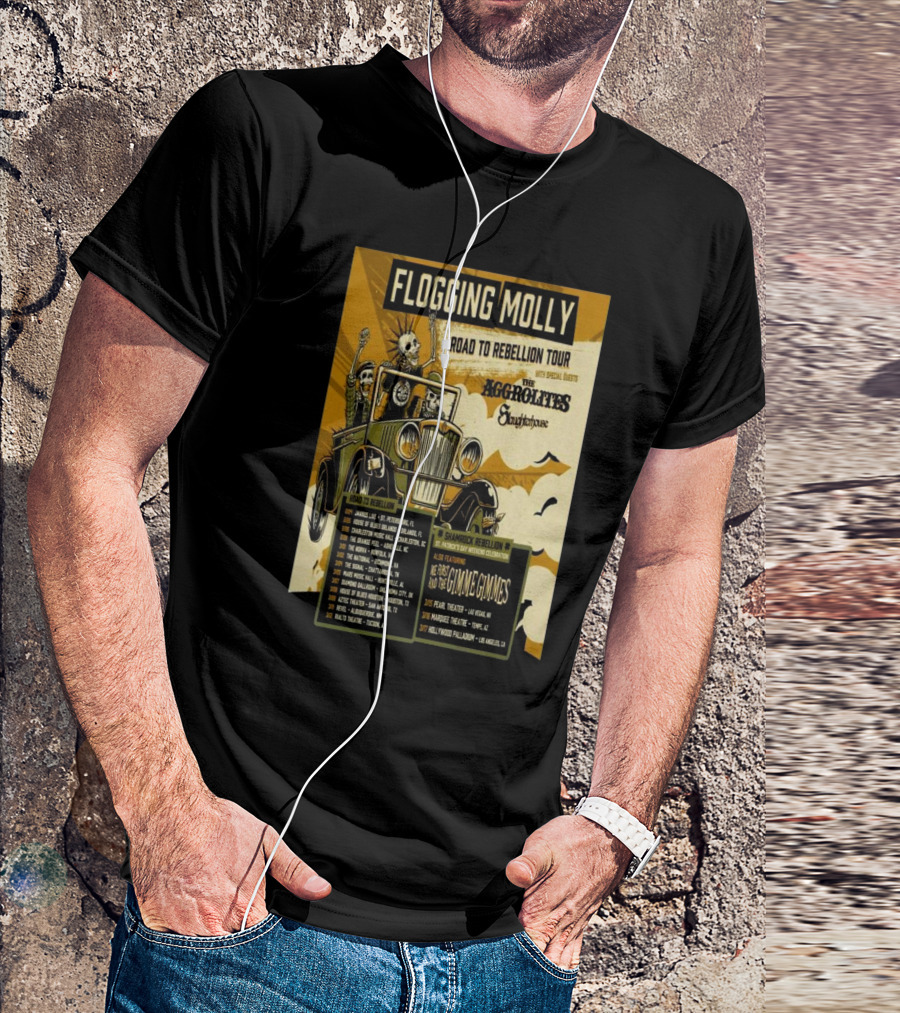 Flogging Molly Road To Rebellion Tour 2025 Featuring The Aggrolites And The Skatune House T-Shirt