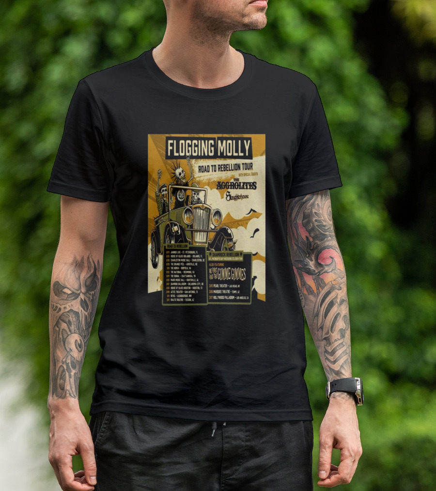 Flogging Molly Road To Rebellion Tour 2025 Featuring The Aggrolites And The Skatune House T-Shirt