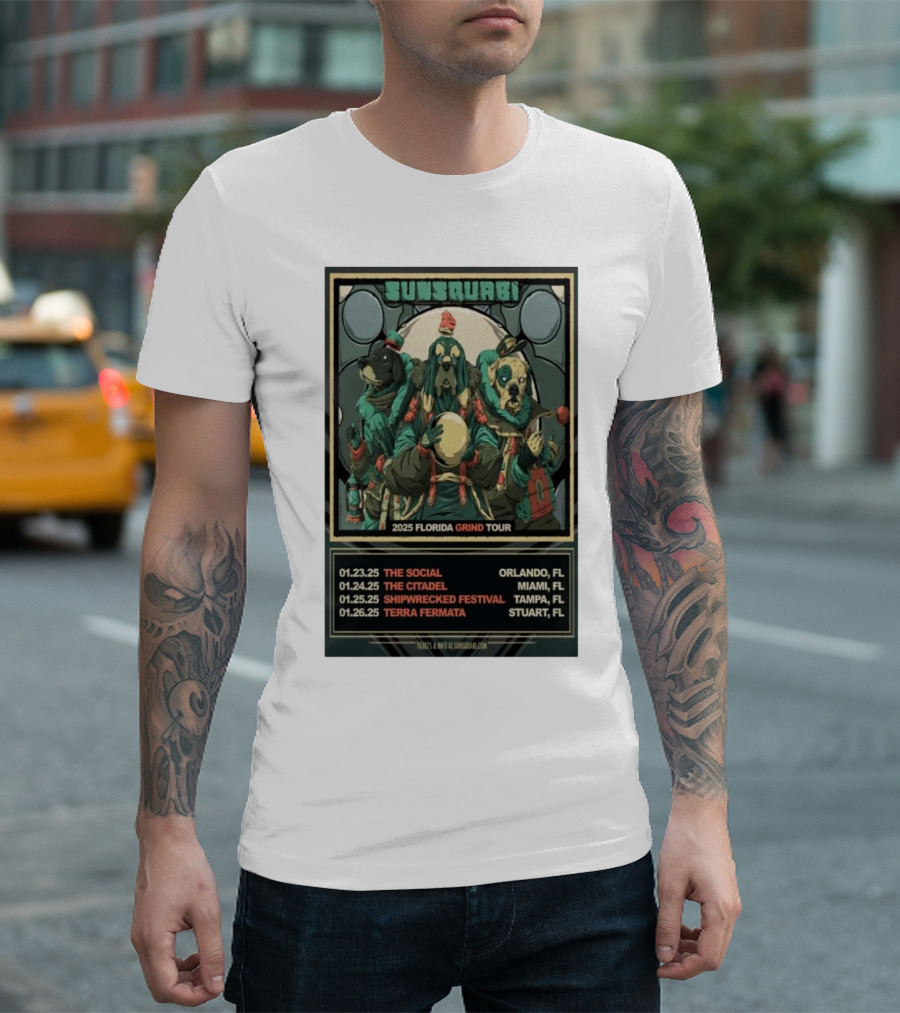 Sunsquari Florida Grind Tour 2025 The Social The Citadel Shipwrecked Festival Terra Fermata Orlando Miami Tampa Stuart T-Shirt